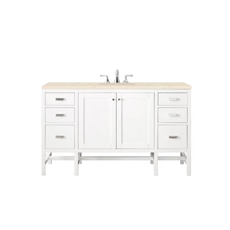 James Martin Vanities Addison 60in Single Vanity, Glossy White w/ 3 CM Eternal Marfil Top E444-V60S-GW-3EMR